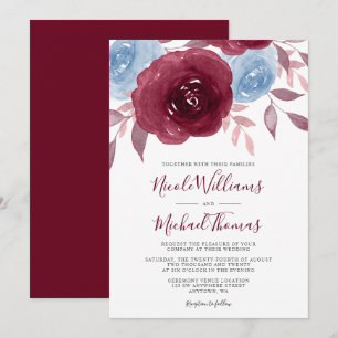 Invitation Mariage floral de couleur bleu d'eau de Bourgogne