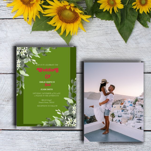 INVITATION MARIAGE FLORAL DE COULEUR D'EAU CLASSÉE (Créateur téléchargé)