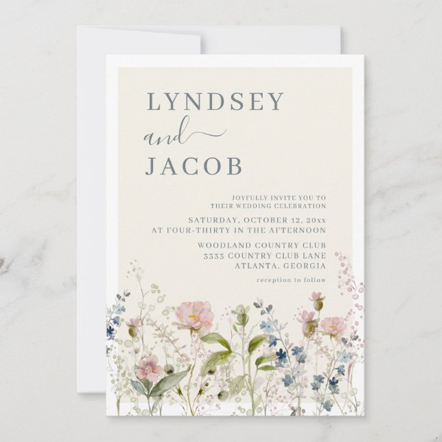 Invitation Mariage Floral de Fleur Sauvage à l'Aquarelle Roma (Devant)