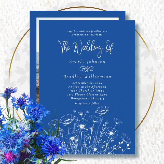 Invitation Mariage Floral de Fleur Sauvage Blanche Simple Ble (Créateur téléchargé)