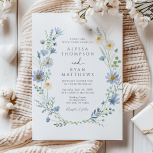 Invitation Mariage Floral de Fleur Sauvage Bleu Poussiéreux e