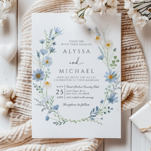 Invitation Mariage Floral de Fleur Sauvage Bleu Poussiéreux V