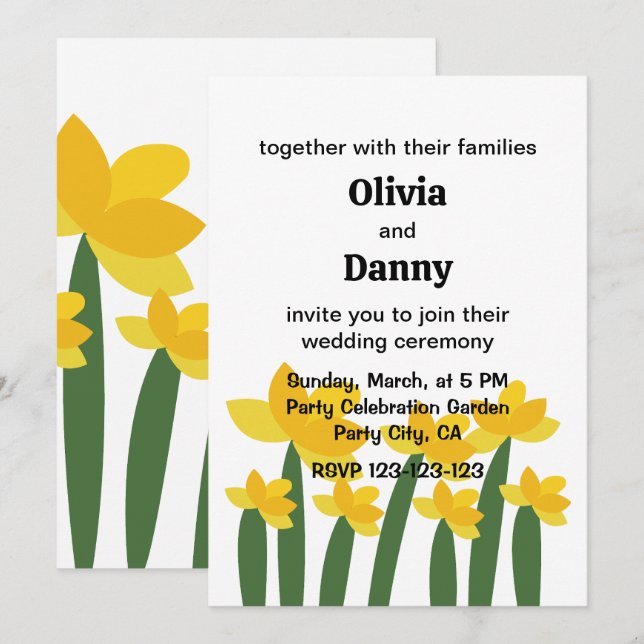 Invitation Mariage floral de fleurs de narcisse jaune d'été (Devant / Derrière)