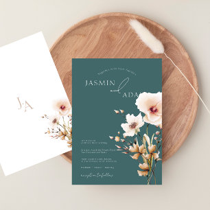 Invitation Mariage floral de fleurs sauvages vert émeraude ro