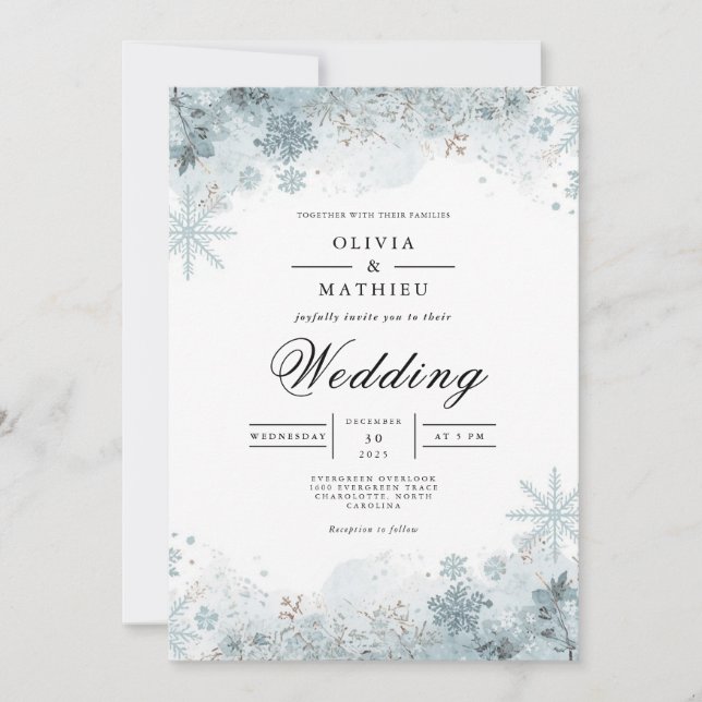 Invitation Mariage floral de flocon d'hiver (Devant)