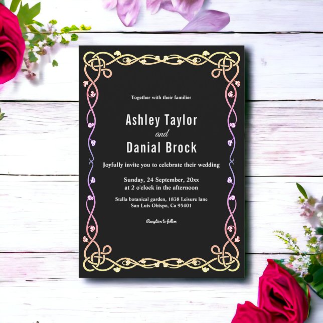 Invitation Mariage Floral De Frame De Neon Noir Et Blanc (Créateur téléchargé)