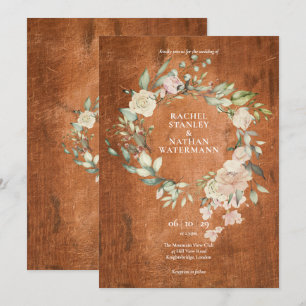 Invitation Mariage Floral de Greenery à l'Aquarelle en Bois R