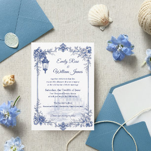 Invitation Mariage Floral de Jardin en Chinoiserie Bleu Blanc