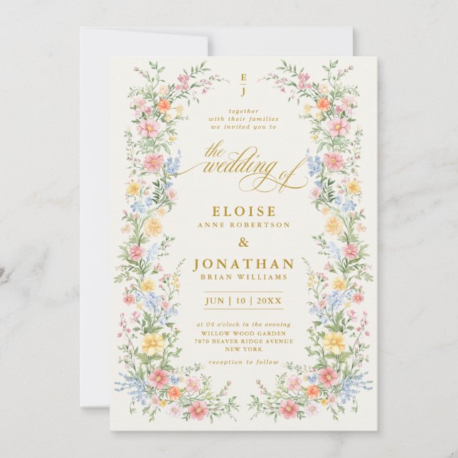Invitation Mariage Floral de Jardin Orné de Pastel Doux    (Devant)