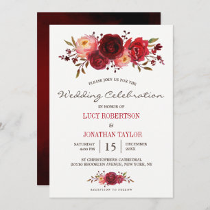 Invitation Mariage floral de la Bourgogne Marsala Red Roses