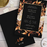 Invitation Mariage floral de la chute noire<br><div class="desc">Faire-part de mariage florale à automne noir. Cette élégante invitation de mariage présente de belles aquarelles peintes à la main feuilles d'orange et de terre cuite, dahlias crème et beige, et de beaux roses rouille et marron sur un arrière - plan blanc, parfait pour un mariage d'automne! Le dos de...</div>