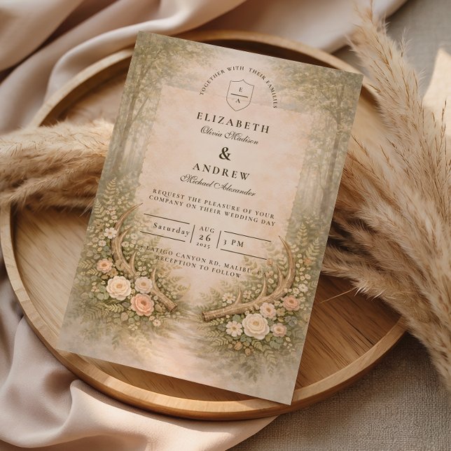 Invitation Mariage Floral de la Forêt aux Bois de Cerf (Créateur téléchargé)