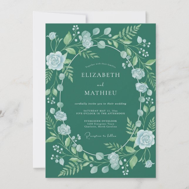 Invitation Mariage Floral de la Forêt de Teal (Devant)