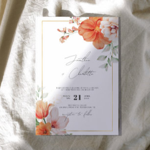 Invitation Mariage floral de la frontière de la pêche et de l