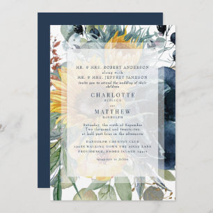Invitation Mariage floral de la marine et du tournesol