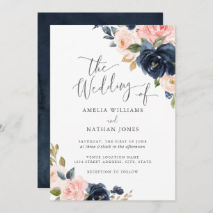 Invitation Mariage floral de la marine moderne