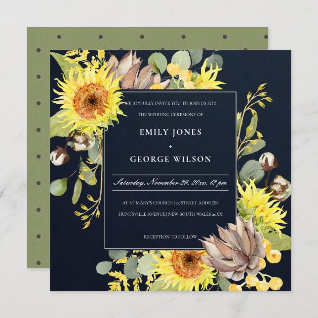 INVITATION MARIAGE FLORAL DE LA PINE EUCALYPTUS CHIC DE LA MA (Devant / Derrière)