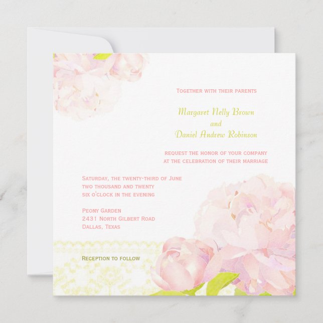 Invitation Mariage floral de la pivoine de printemps (Devant)