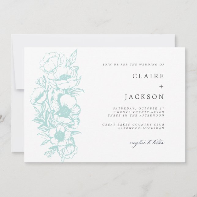 Invitation Mariage floral de l'anémone de Sage (Devant)