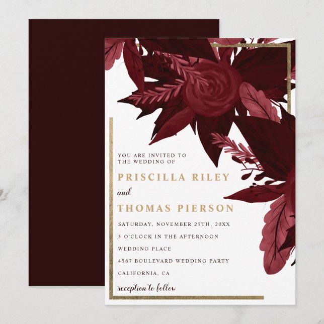 Invitation mariage floral de l'aquarelle de Bourgogne (Devant / Derrière)