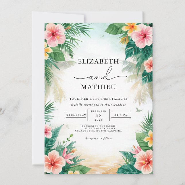 Invitation Mariage floral de l'arc tropical vibrant (Devant)