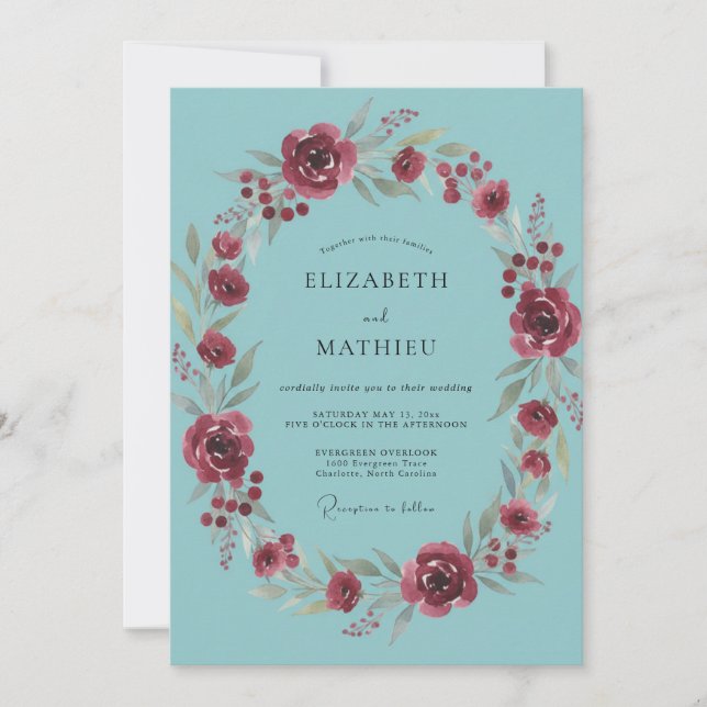 Invitation Mariage floral de laurier de Bourgogne (Devant)