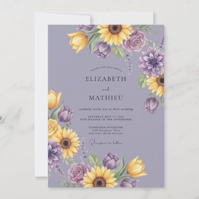 Invitation Mariage Floral de Lavande en Fleur (Devant)