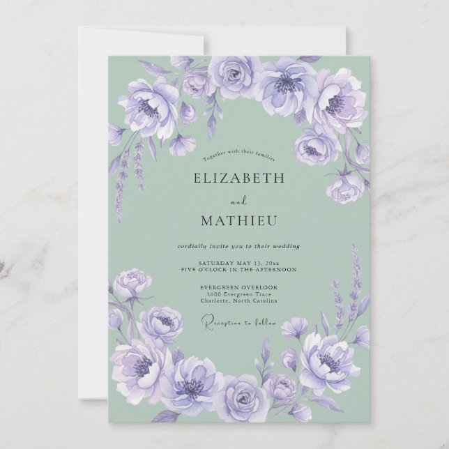 Invitation Mariage Floral de Lavande en Forêt (Devant)