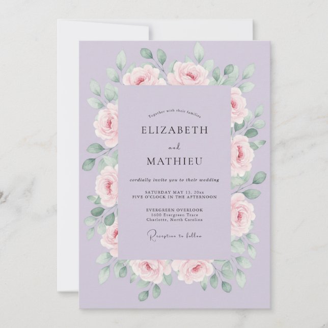 Invitation Mariage Floral de Lavande Heureux (Devant)