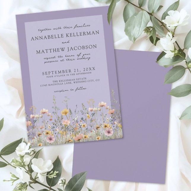 Invitation Mariage Floral de Lavande Sauvage Classique (Classic Lavender Wildflower Floral Wedding Invitation )