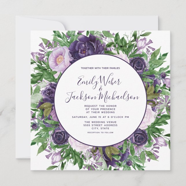 Invitation Mariage Floral de Lavande Violette et de Verdure (Devant)