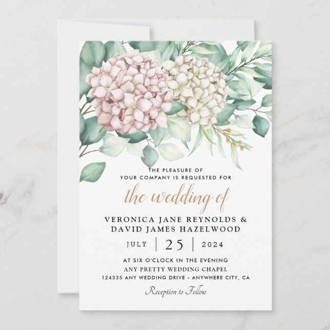 Invitation Mariage floral de l'Élégant Rose vert d'Hydrangea (Devant)