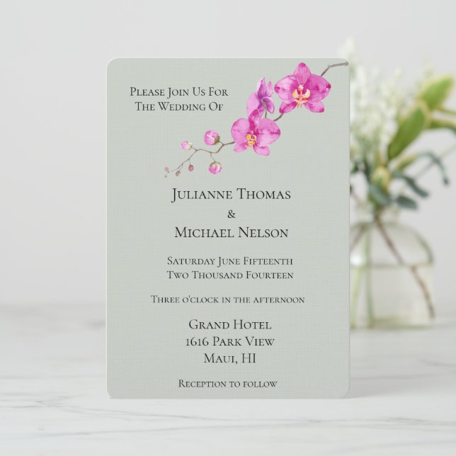 Invitation Mariage floral de l'orchidée rose Sage Green (Debout devant)