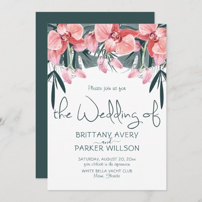 Invitation Mariage floral de l'orchidée tropicale (Devant / Derrière)