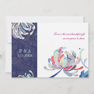 Invitation Mariage floral de luxe bleu marine et blanc