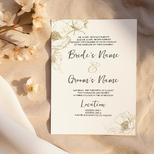 Invitation Mariage floral de luxe simple or blanc peony