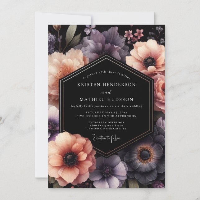 Invitation Mariage Floral de Minuit aux Prunes (Devant)