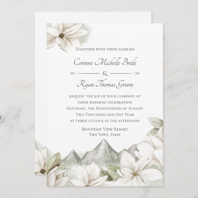 Invitation Mariage floral de montagne (Devant / Derrière)