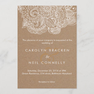 Invitation Mariage floral de motif blanc Brown rustique de