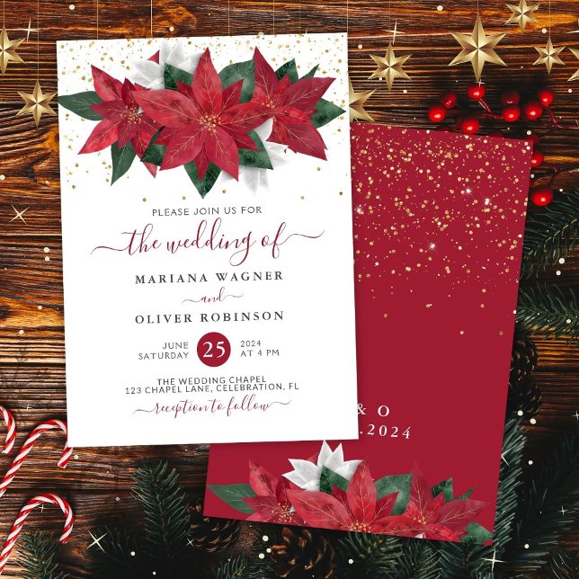 Invitation Mariage Floral de Noël à l'aquarelle Poinsettia (Créateur téléchargé)