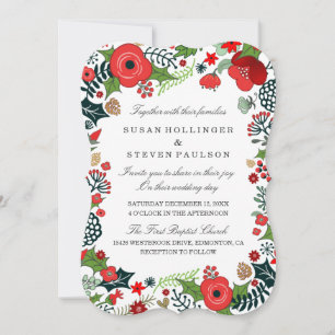 Invitation Mariage floral de Noël - Avec les familles