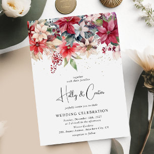 Invitation Mariage Floral de Noël Hivernal Festif