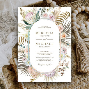 Invitation Mariage Floral de Palmier Tropical Séché d'Herbe d
