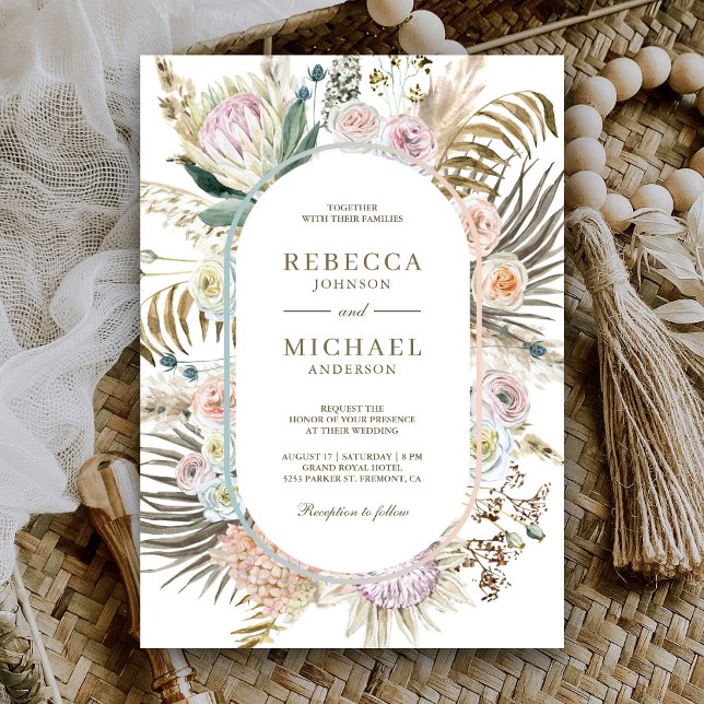 Invitation Mariage Floral de Palmier Tropical Séché d'Herbe d (Créateur téléchargé)