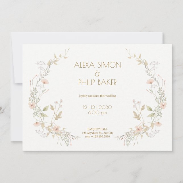 Invitation Mariage floral de Pêche blanche (Devant)