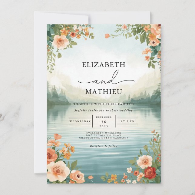Invitation Mariage floral de Pêche douce (Devant)