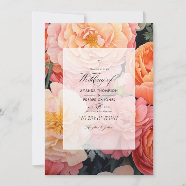 Invitation Mariage Floral de Pêche et de Corail (Devant)
