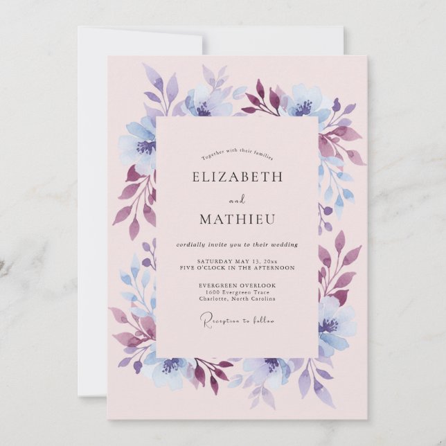 Invitation Mariage Floral de Pervenche en Forêt (Devant)