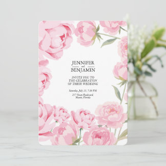 Invitation Mariage floral de pivoine rose romantique