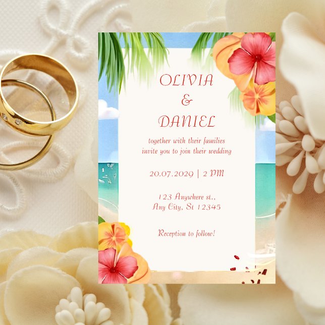 Invitation Mariage Floral de Plage d'Ile Tropicale (Créateur téléchargé)